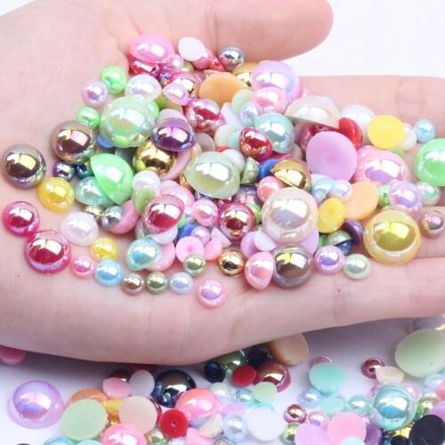 6-12mm and Mix Size Half Round Beads Many AB Colors Imitation Glue On Pearls Jewelry Nails Art Tips DIY Decoration Diamante