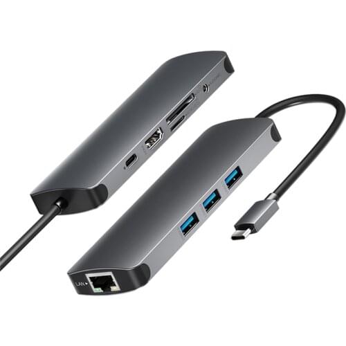 9 in 1 Type- C Usb HD-MI PD USB3.0*3 Gigabit Ethernet port SD Micro AUX por Multiport Adapter