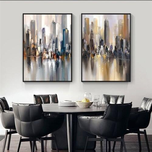 Abstract City Building Canvas Painting Black White Ink Landscape Art Poster Modern Wall Pictures for Living Room Home Decor