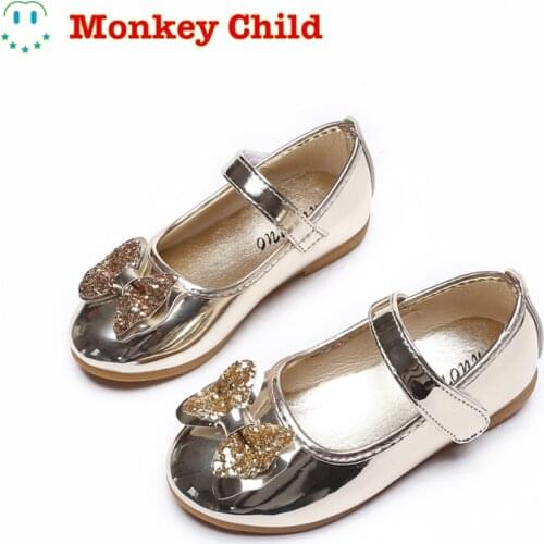 Girls Party Shoes Gold Silver Princess Shoes Pu Leather Big Girls Shoes For Kids Children Fashion Bow fairy lady Sandals 1-12