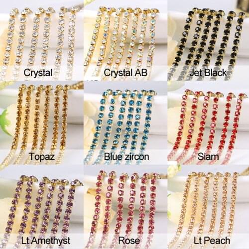 3yards/piece 17colors glass crystal Rhinestones chain, Gold bottom sew on Cup Chains For diy Sewing Clothes Accessories