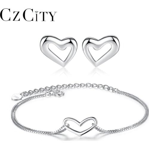 CZCITY 925 Sterling Silver Jewelry Set Love Heart Wedding Engagement Jewelry Valentines Day Gift Silver 925 Jewelry Accessories