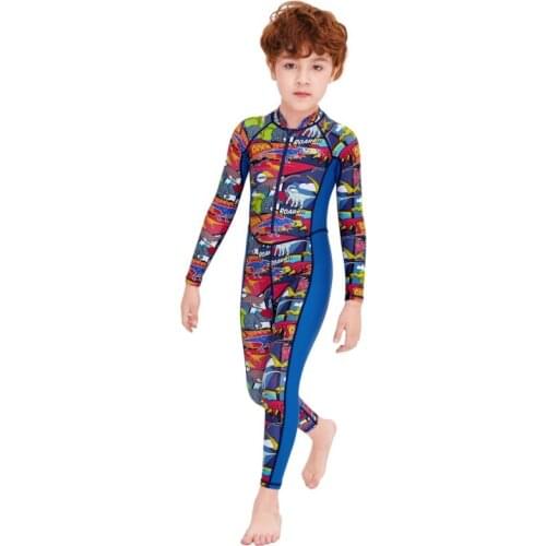 Childrens One Pieces Swimwear Male Cartoon Long-Sleeved Long Pants Student Swimwear Floating Diving Wetsuit New Style