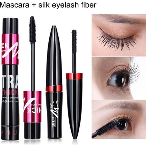 Dropshipping 2pcs Women Mascara Set Eyelash Lengthening Curling Waterproof Silk Fibers Grafting Black Eye Mascara SMJ