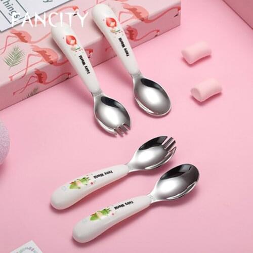 FANCITY Stainless Steel Creative Cute Spoon Fork Set Household Fork Spoon Integrated Dual-use Portable Spoon Spoon