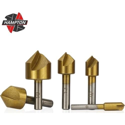 Hampton Single Flute Chamfer Drill Bits 90 Degrees Round Shank Countersink Drill Sets Titanium Coated Metal Drill