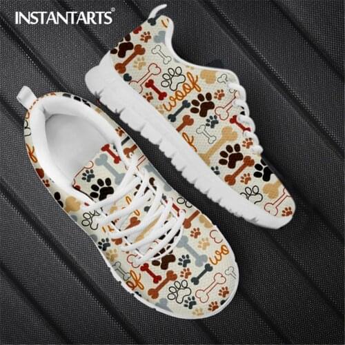 INSTANTARTS Winter Comfort Warm Sneaker for Ladies Gradient Color Dog Paw Cartoon Pattern Women Flat Shoe Lace up Casual Loafers