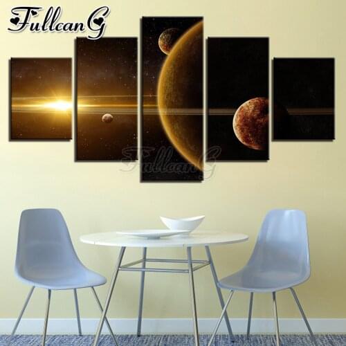 FULLCANG 5 Pieces Universe Space Planet diamond painting rhinestone full square/round drill mosaic embroidery Landscape FC1939