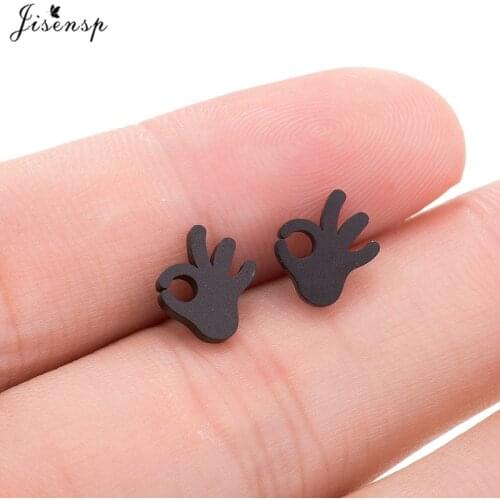 Jisensp Trendy BTS Accessories Cool OK Gesture Finger Earrings for Women Men Titanium Steel Ear Stud Women Earings brincos