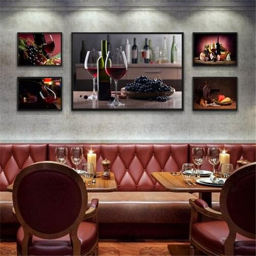 Collection of Wine Still Life Red and White Grape Garnet Glass Barrel Canvas Painting Prints Poster Kitchen Diningroom Wall Art