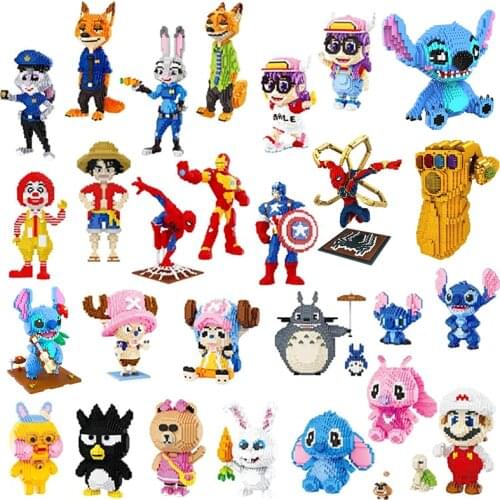 Disney Stitch Story Blocks Mickey Mouse Blocks Building Toys Cartoon Anime Characters Teaching Childrens Toy