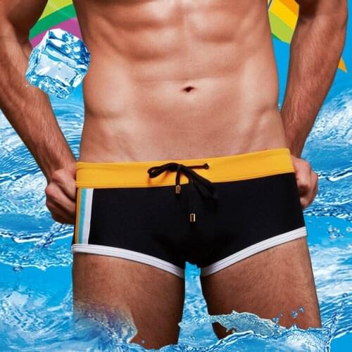 Gay mens low rise swim trunks boxer swimwear sexy swimming briefs for male stripe shorts suit swimsuit beach shorts C1853