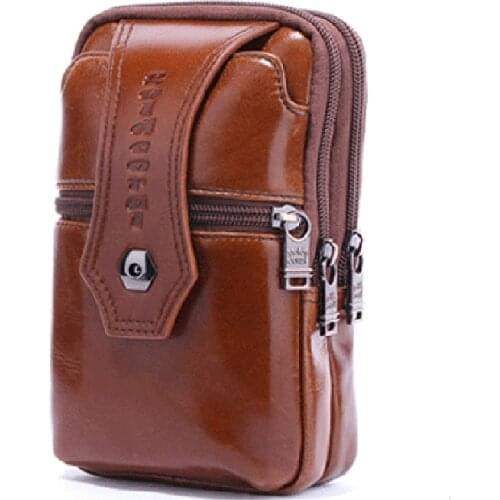 Genuine Leather Cowhide Male Waist Purse Cell Mobile/Phone Case 5.7-6.5'' Men Belt Hip Fanny Pack Mini Shoulder Messenger Bag