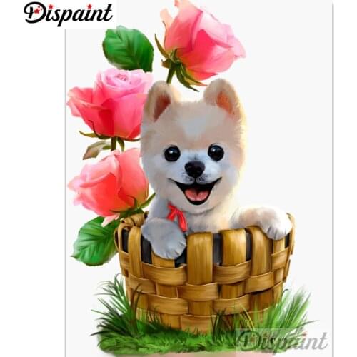 Dispaint Full Square/Round Drill 5D DIY Diamond Painting "Dog flower scenery" Embroidery Cross Stitch 5D Home Decor A10315
