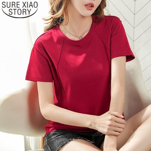 2020 Summer New Solid Classic Pure Cotton Casual T-shirt Loose-Fit Short-sleeved Round Collar Large Size Women Clothing 8617 50