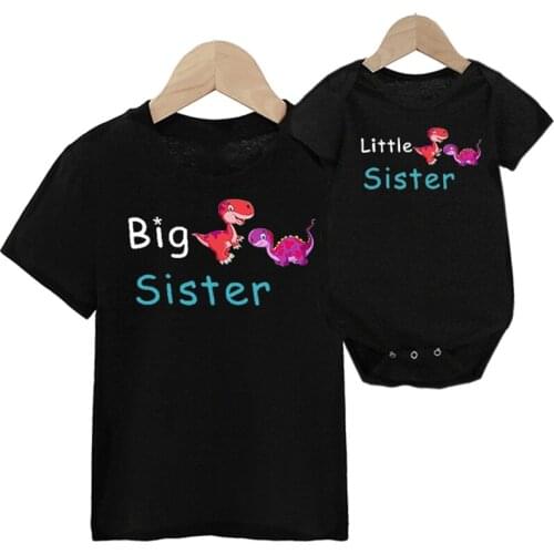 Family Matching Outfits Mommy and Me Clothes Big Sister Little Sister Matching Shirts Personalized Dinosaur Tops Short Sleeve