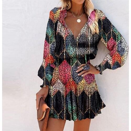 Foridol Argyle Print Boho Long Sleeve Autumn Long Sleeve Dress Short Elegant Party Dress Vestidos Floral Plus Size Dress
