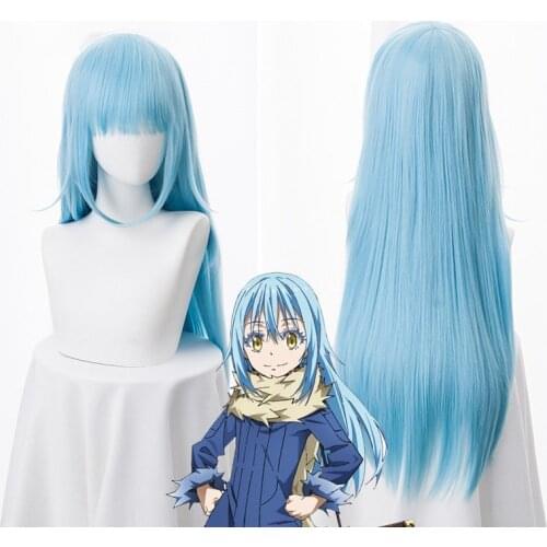 Tensei shitara Slime Datta Ken Cosplay Wigs Rimuru Tempest Wigs 40cm Blue Synthetic Hair Heat Resistant + Wig Cap