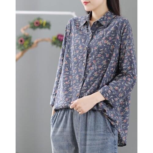 Vintage Print Women Shirt Retro Floral Cotton Long Sleeve Cardigan Brief Fashion Mori Girl Fashion Tops Female YoYiKamomo