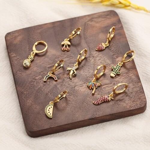 Earrings for Women Gold Dangle Fruit Earrings Bulk Copper CZ Korean Indian Jewelry Boho Earring Fashion Woman Earring For Woman