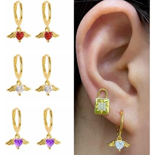 CANNER Purple White Lovely Angel Heart Zircon Earrings For Women 925 Sterling Silver Earrings Hoops Pendientes Piercing Jewelry