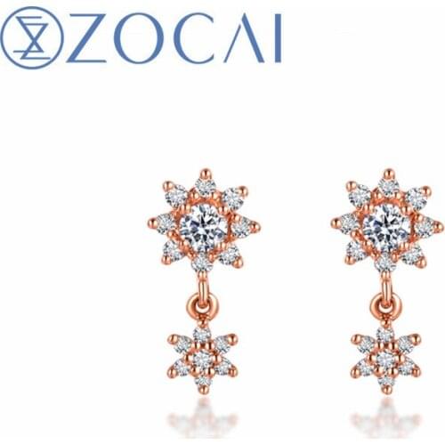 ZOCAI New Arrival Earrings Sun Flower Shape Real 0.12 CT Diamond 18K Rose Gold Gift Earrings E80109T