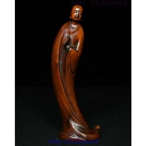 Old Chinese Buddhism Boxwood Wood Carved Monk Arhat Zen Style Buddha Statue