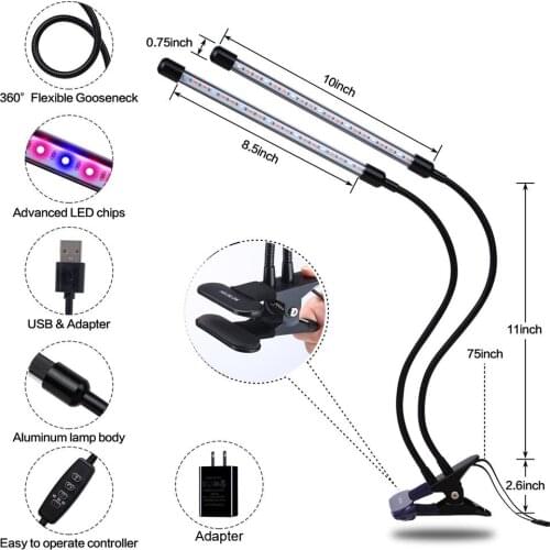 Led Grow Light E27 Greenhouse Grow Double Head Clip Desktop Room