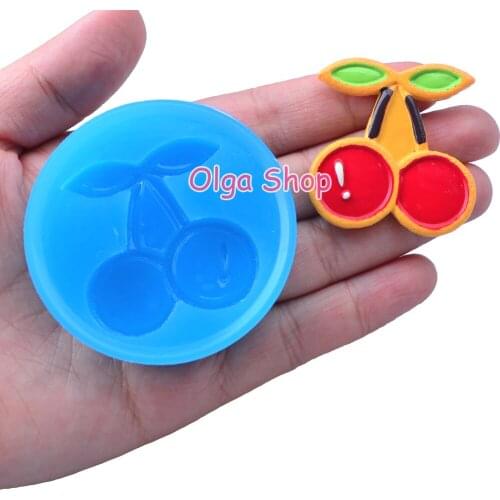 SYL097 39.7mm x 41.3mm Cherry Silicone Mold Fondant Cake Decoration Candy Resin Clay DIY Earrings Necklace Pendant FOOD SAFE