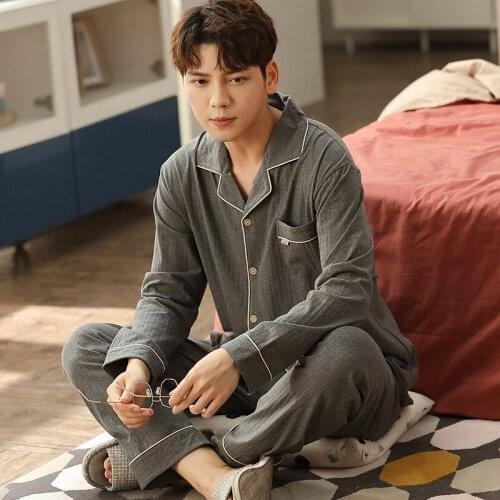 Comfort 2PCS Pajamas Set Loose Men Spring New Cotton Palace Style Sleepwear Fashion Male Two Piece Plus Size Home Suit