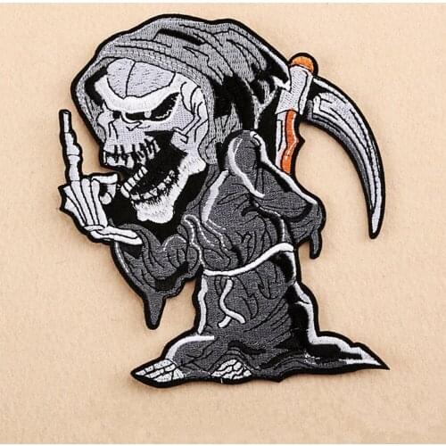 Grim Reaper Iron On Patch Embroidered Applique Label punk biker Patches Clothes Stickers Apparel Accessories Badge