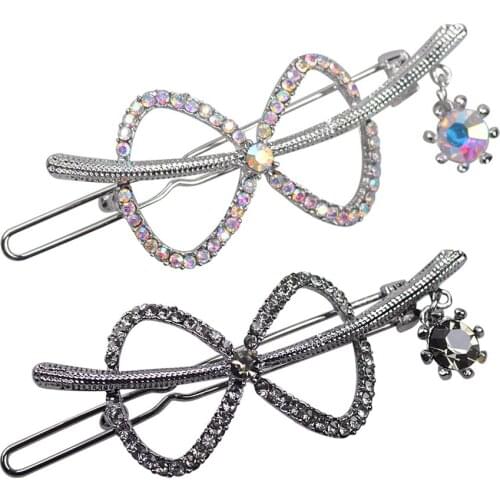 Women Crystal Rhinestone Butterfly Knot Hair Clip Grip Slide Hairpin