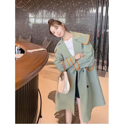 Korean loose windbreaker womens mid-length style 2021 spring and autumn high-level sense of British style temperament coat