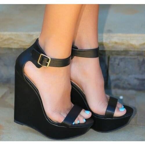 Dipsloot Girls Blue Nude Black Brown Red Buckle Wedge Sandals Woman One Line Open Toe Super Platform High Heel Sandals Shoes