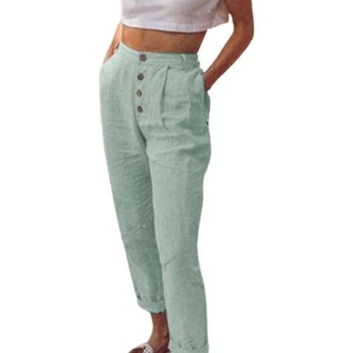 Women Harem Pants High Waist All Match Solid Color High Waist Button Closure Cropped Cotton Blend Trousers Plus Size 3XL