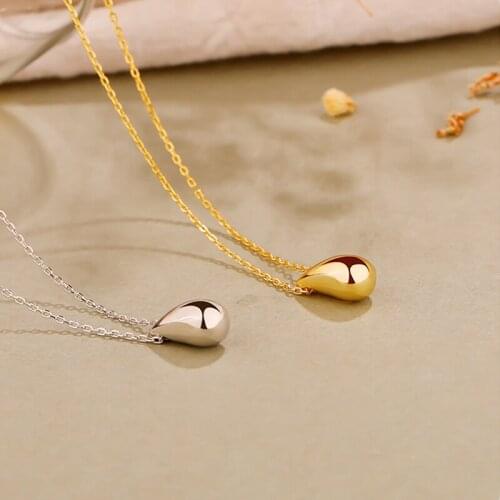 Amaiyllis S925 Sterling Silver Retro Simple Water Drop Clavicle Necklace Pendant Light Luxury Ladies Necklace Jewelry