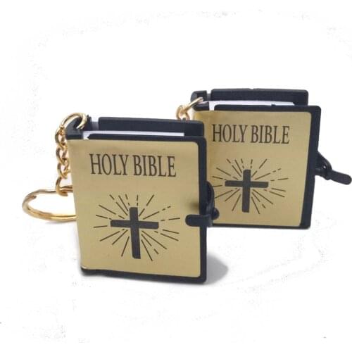 10pcs/lot Religious Jewelry Bible Keychain Holy Bible Keyring Christian Key Ring Cross Keychain english mini Book Keyring K00064