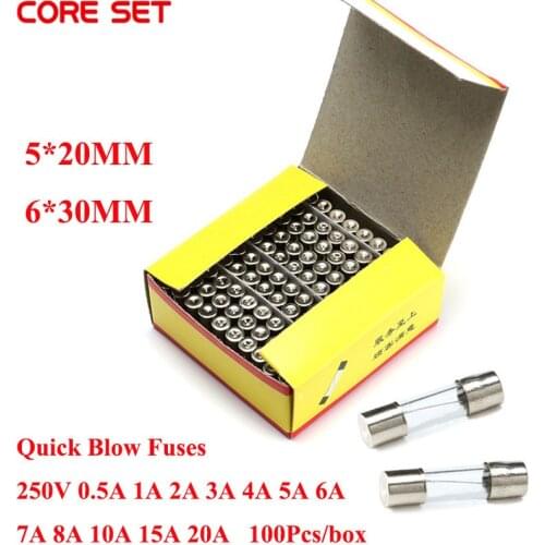 100PCS Fast Blow Insurance Tube 5*20MM GLASS Quick Blow FUSE 5*20 6*30 6*30MM 5X20 250V 0.5A 1A 2A 3A 4A 5A 6A 7A 8A 10A 15A 20A