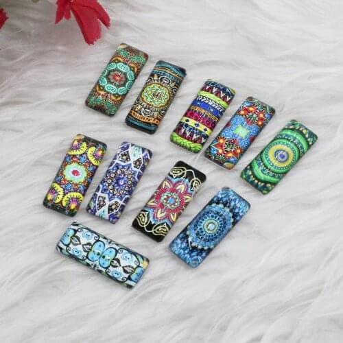 10x25mm Mixed Colorful flower Rectangle Glass Cabochon Dome Jewelry Finding Cameo Pendant Settings 10pcs/lot (K05372)
