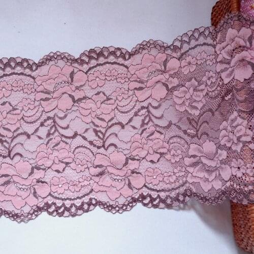3 Yards 23.5 CM Wide Floral Embroidered Elastic Lace Trim Pink For Lingerie Clothes Sewing Materials Garter Bra Stretch Fabrics