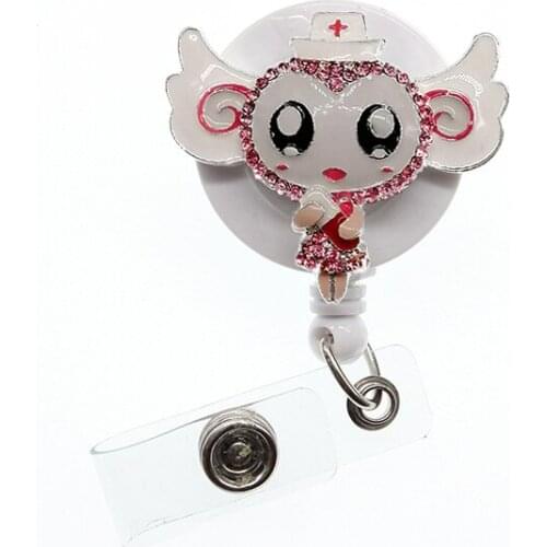 30pcs/lot Rhinestone Nurse Girl Badge Holder Medical Rhinestone Retractable Badge Reel