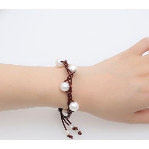 Free shipping High quality jewelry pure handweave lace natural round pearl sweet water real leather btacelet fashion best selle