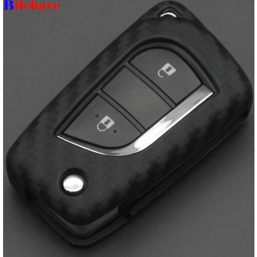 Bilchave Carbon Silicone Remote Car Key Case Cover Fob For Toyota Auris Corolla Avensis Verso Yaris Aygo Scion TC IM 2015-2016
