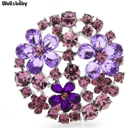 Wuli&baby Rhinestone Round Flower Brooches For Women Green Purple Flower Party Office Brooch Pin Gifts