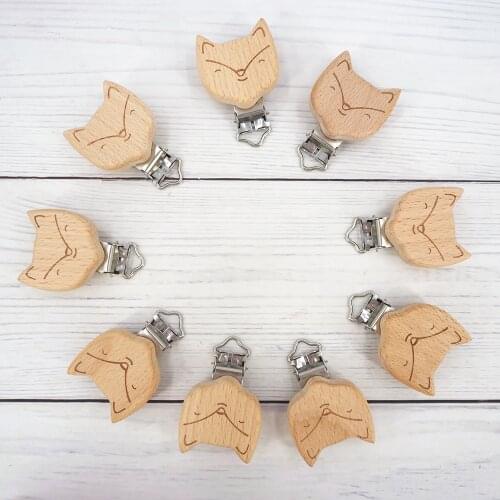 Chenkai 50PCS Wooden Bear Fox Car Heart Bird Elephant Round Star Clips BPA Free For DIY Baby Nature Pacifier Chain Gifts