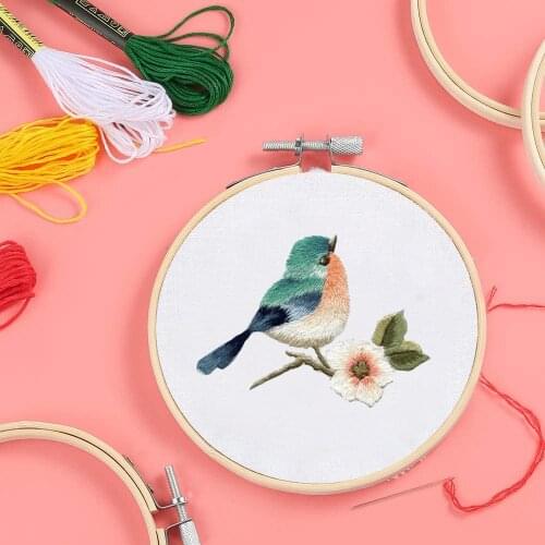 DIY Flowers Plants Pattern Embroidery Set Needlework Tools Printed Embroidery Fabric Round Embroidery Kit DIY Sewing Craft Kit