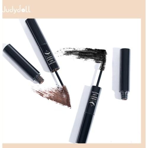 Judydoll Double Perfect Eyelash Mascara Curling Setting Liquid Waterproof Lengthen Thick Fine Brush Head Nude Black/Brown