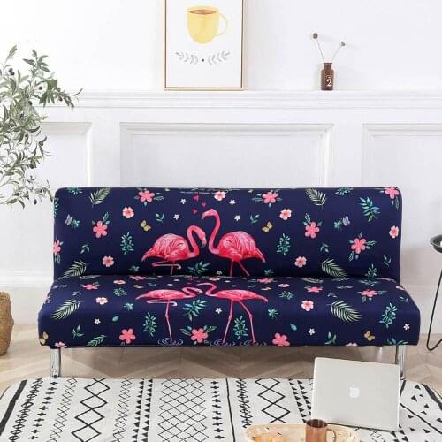 INS Pink Flamingo Flowers Blue Stretch Elastic No Armrest Sofa Cover Armless Slip Cover Polyester/Spandex Parlour Living Room