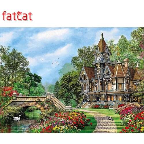 FATCAT 5d diy Diamond Painting Villa bridge Diamond Embroidery Full Square Round Drill Mosaic stickers Landscape house AE627