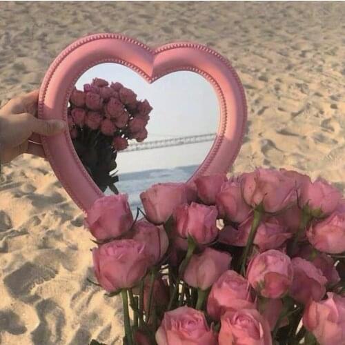 Purple Heart-shaped Cosmetic Mirror Decorative Mirror Pink Girl Heart Student Dormitory Living Room Decoration Wall Home Decor